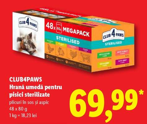 CLUB4PAWS Hrană umedă pentru pisici sterilizate