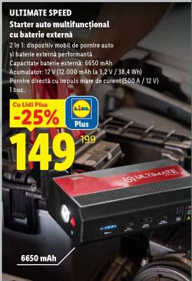 ULTIMATE SPEED Starter auto multifuncțional, cu baterie externă