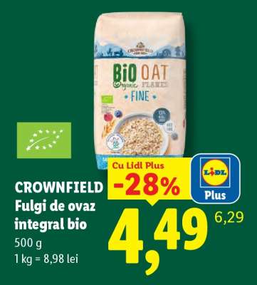 CROWNFIELD Fulgi de ovăz integral, bio