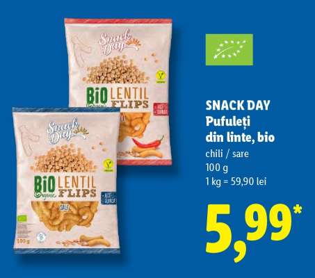 Snack Day Pufuleți din linte, bio