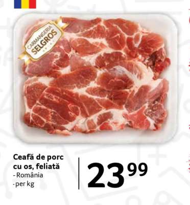Ceafă de porc, cu os, feliată