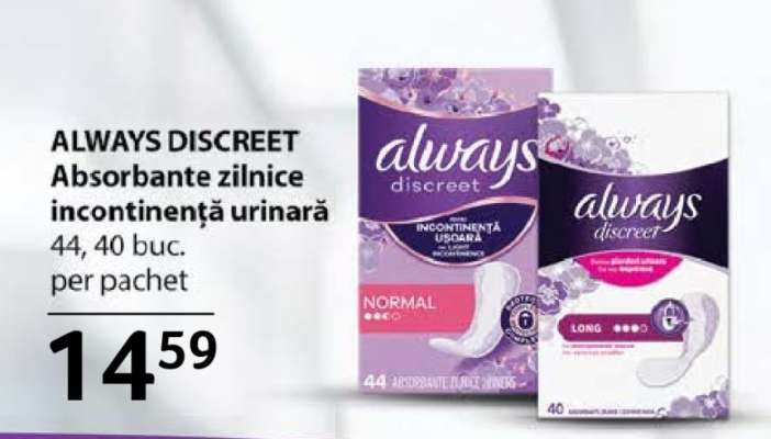 ALWAYS DISCREET Absorbante zilnice incontinență urinară