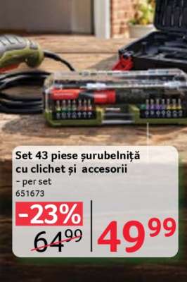 Set 43 piese șurubelniță cu clichet și accesorii