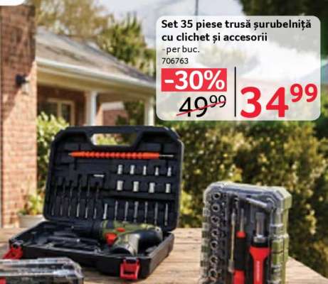 Set 35 piese trusă șurubelniță cu clichet și accesorii