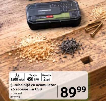 Șurubelniță cu acumulator 26 accesorii și USB