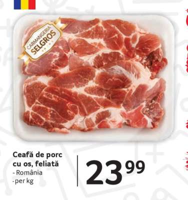 Ceafă de porc, cu os, feliată