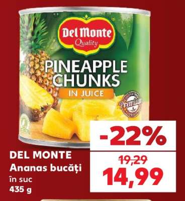 DEL MONTE Ananas bucăți în suc