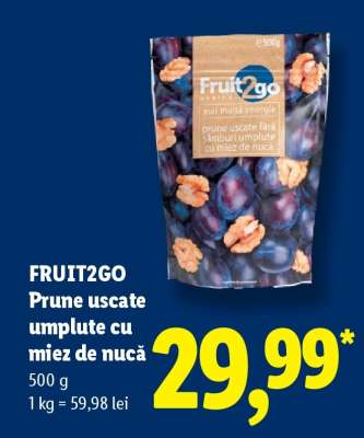 Fruit2Go Prune uscate umplute cu miez de nucă