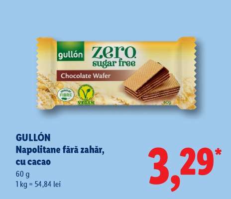 GULLÓN Napolitane fără zahăr, cu cacao
