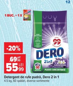 Detergent de rufe pudră Dero 2 in 1