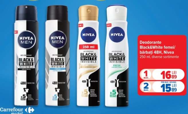 Deodorante Black&White femei/bărbați 48H, Nivea
