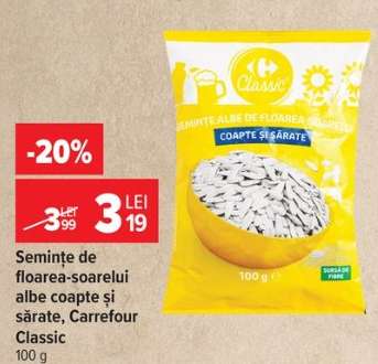 Semințe de floarea-soarelui albe coapte și sărate, Carrefour Classic