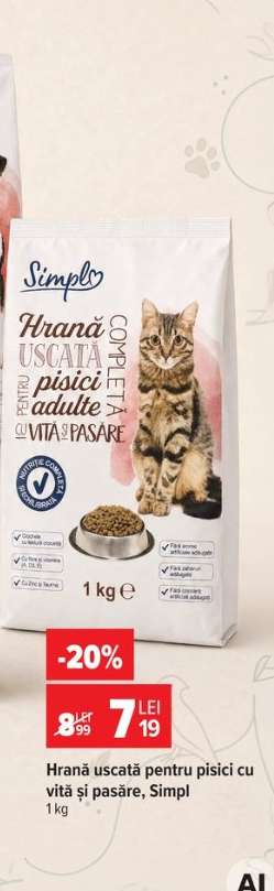 Hrană uscată pentru pisici, cu vită și pasăre, Simpl