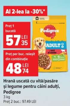 Hrană uscată cu vită/pasăre și legume pentru câini adulți, Pedigree
