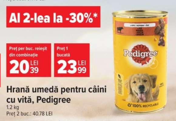 Hrană umedă pentru câini cu vită Pedigree