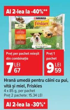 Hrană umedă pentru câini cu pui/vită și miel Friskies