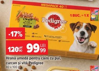 Hrană umedă pentru câini cu pui, curcan și vită Pedigree