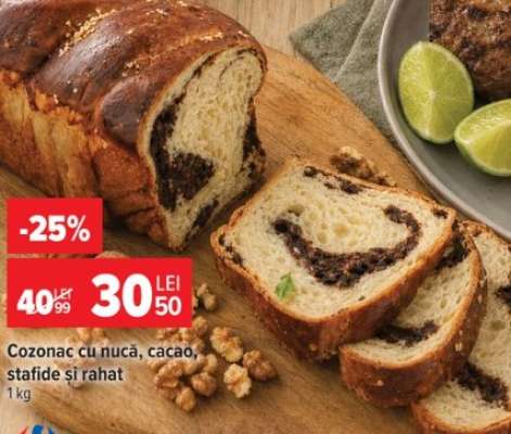Cozonac cu nucă, cacao, stafide și rahat
