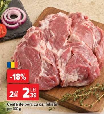 Ceafă de porc, cu os, feliată