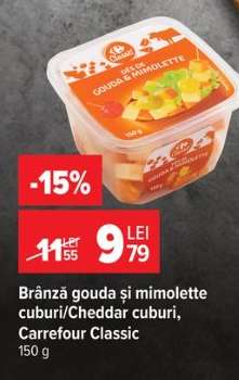 Brânză gouda și mimolette cuburi/Cheddar cuburi, Carrefour Classic
