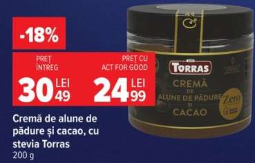 Cremă de alune de pădure și cacao, cu stevia Torras