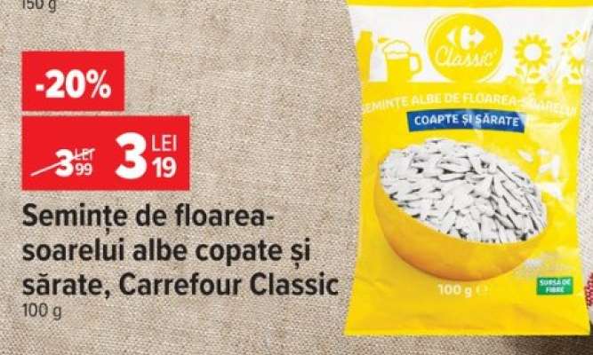 Semințe de floarea-soarelui albe copate și sărate, Carrefour Classic