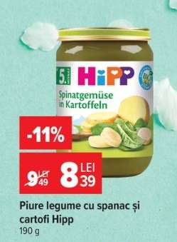 Piure legume cu spanac și cartofi, Hipp