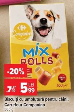 Biscuiți cu umplutură pentru câini, Carrefour Companino