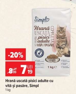 Hrană uscată pisici adulte cu vită și pasăre, Simpl