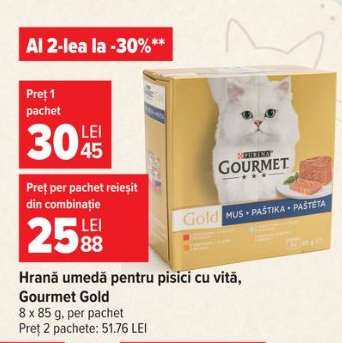 Hrană umedă pentru pisici cu vită, Gourmet Gold