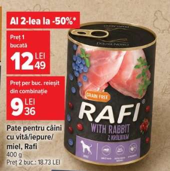 Pate pentru câini cu vită/iepure/miel, Rafi