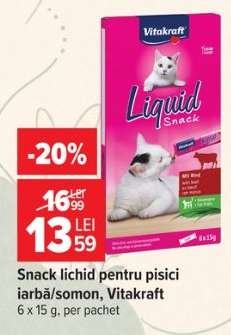 Snack lichid pentru pisici iarbă/somon, Vitakraft