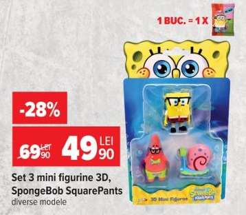 Set 3 mini figurine 3D, SpongeBob SquarePants