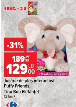 Jucărie de pluș interactivă Puffy Friends, Tino Boo Elefănțel