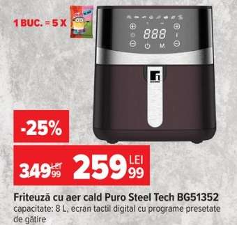Friteuză cu aer cald Puro Steel Tech BG51352