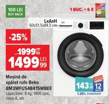Mașină de spălat rufe Beko BM3WFUS48415WBEE