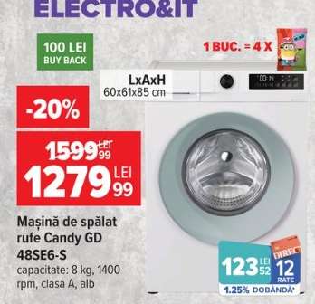 Mașină de spălat rufe Candy GD 48SE6-S