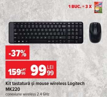 Kit tastatură și mouse wireless Logitech MK220