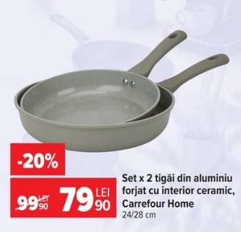 Set x 2 tigăi din aluminiu forjat cu interior ceramic, Carrefour Home