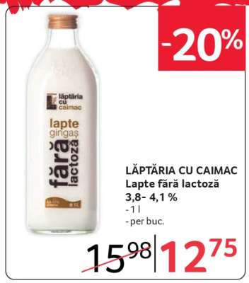 LĂPTĂRIA CU CAIMAC Lapte fără lactoză 3,8-4,1%