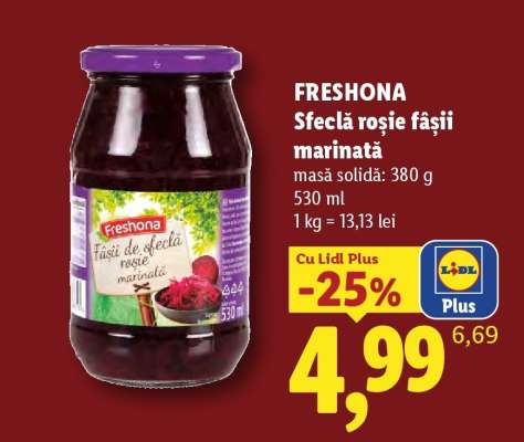 Freshona Sfeclă roșie fâșii, marinată