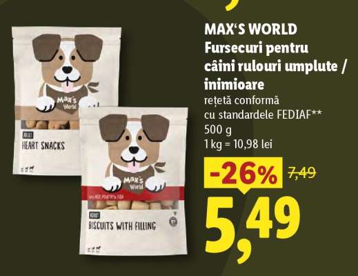MAX'S WORLD Fursecuri pentru câini rulouri umplute / inimioare