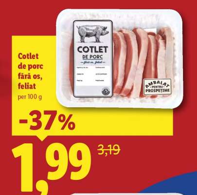 Cotlet de porc fără os, feliat