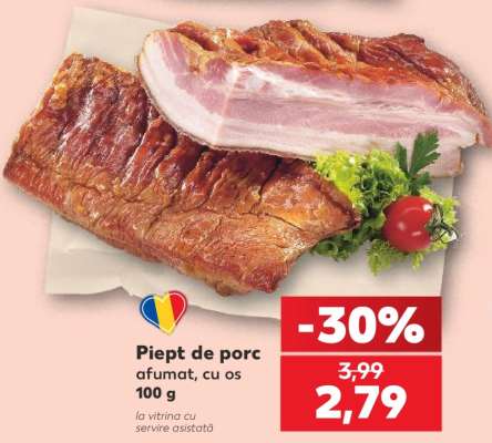 Piept de porc afumat, cu os 100 g