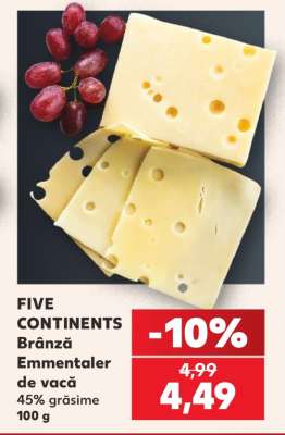FIVE CONTINENTS Brânză Emmentaler de vacă