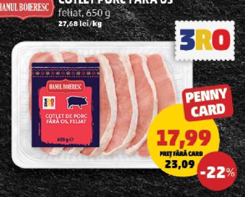 Cotlet de porc fără os, feliat