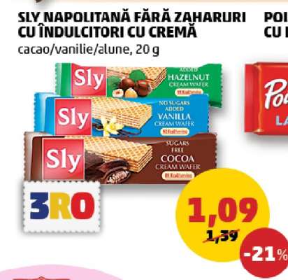 SLY Napolitană Fără Zahăruri cu Îndulcitori cu Cremă
