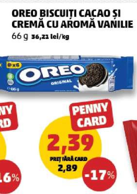 OREO BISCUITI CACAO ȘI CREMĂ CU AROMĂ VANILIE