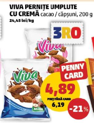 VIVA PERNIȚE UMPLUTE CU CREMĂ cacao / căpșuni, 200 g