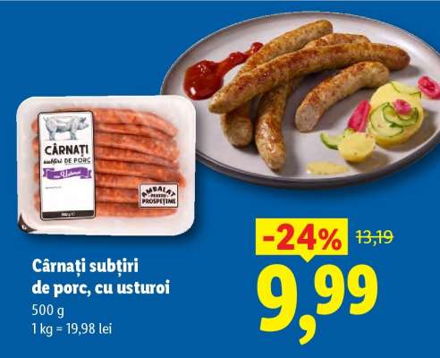 Cârnați subțiri de porc, cu usturoi